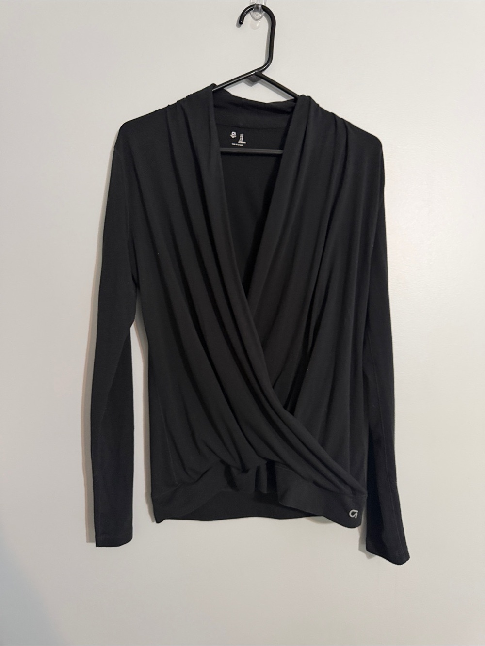 GAP Black Draped Wrap-Front Long Sleeve Top